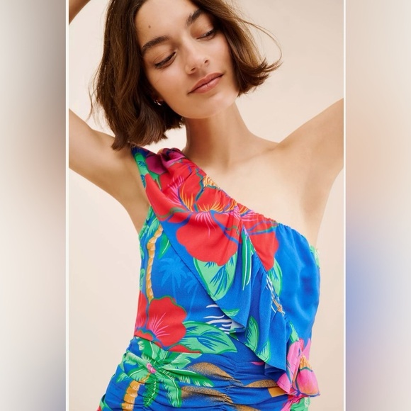 Farm Rio for Anthropologie Floral One-Shoulder Dress S - Picture 3 of 6